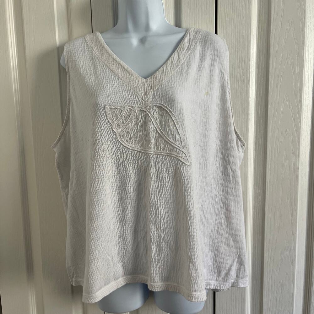 V-Neck Tank top by Coral Bay Woman White with Sequined Seashell design size 1X